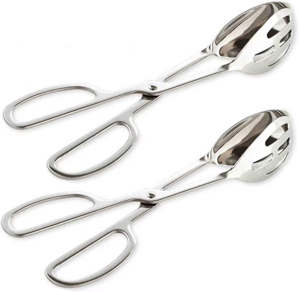 KEBE 2-Pack Stainless Steel Serving Tongs for Salad, Cake, Bread