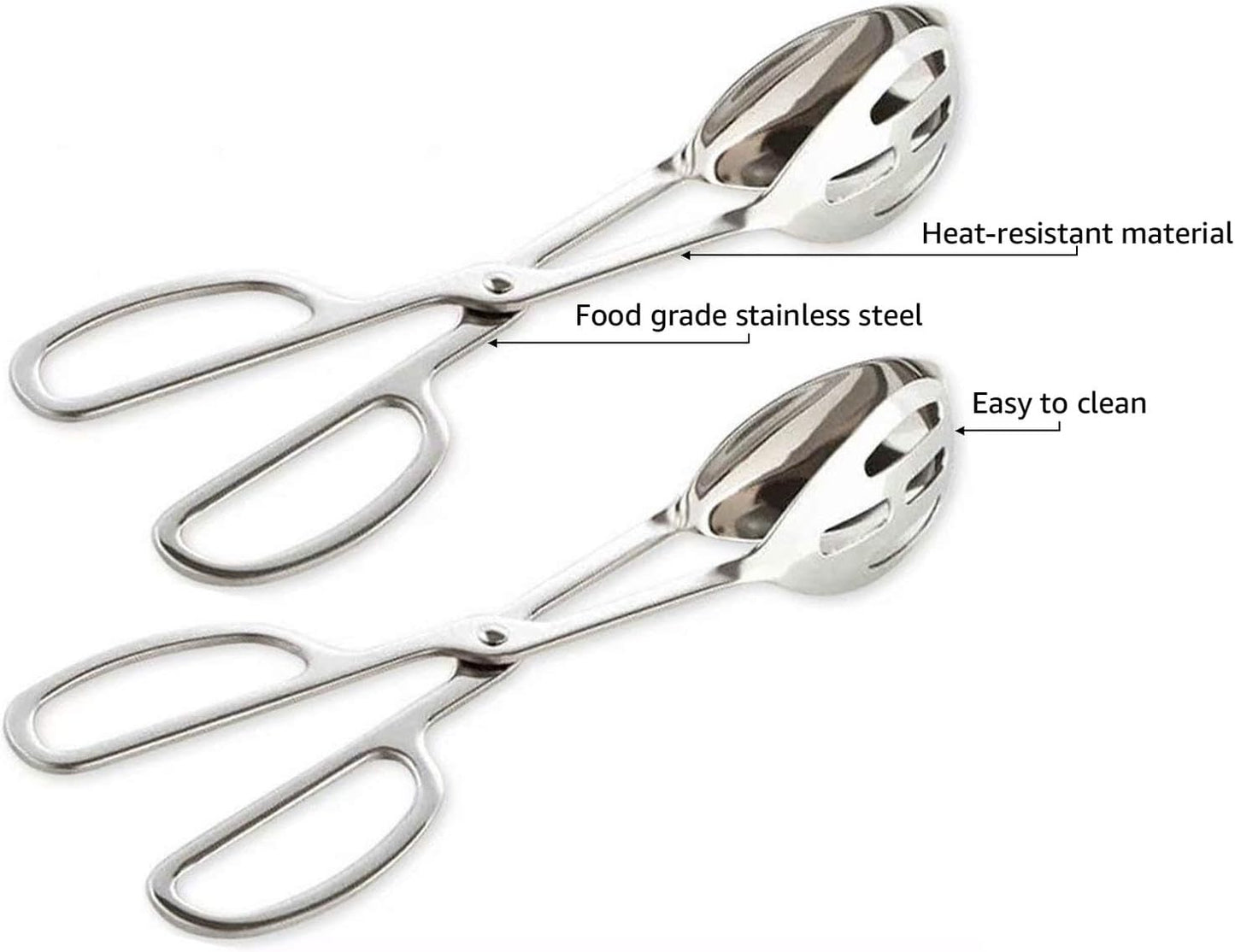 KEBE 2-Pack Stainless Steel Serving Tongs for Salad, Cake, Bread